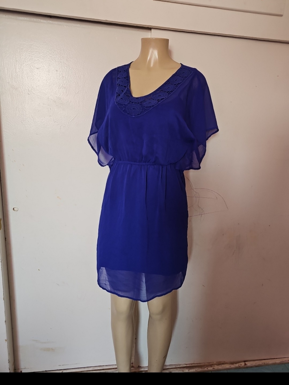 Mossimo Supply Co. Royal Blue Lace-Trim Chiffon Midi Dress